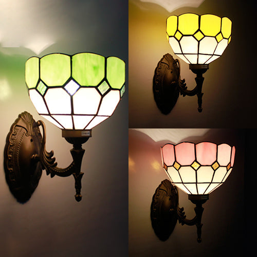 BowLift | Retro style wave-shaped wall lamp, gift glass 1 light wall-mounted fixture in yellow/pink/green for stairs.