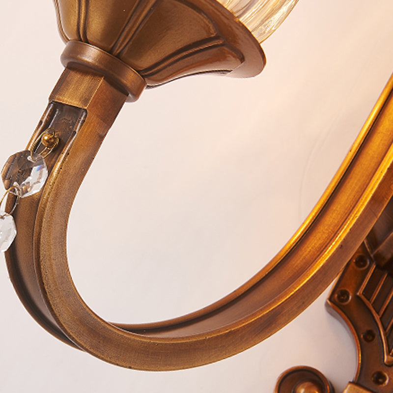 BowLift | Cognac Glass Flower Wall Mounted Light Vintage 1/2 Heads Brass Wall Light with Crystal Drops