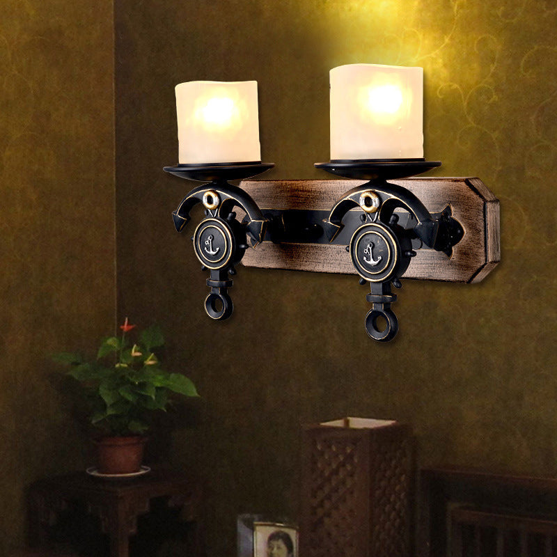 BowLift | Candlestick Wall Lamp Country Style Opal Glass 1/2-Light Black and Gold Wall Fixture with Resin Anchor Design