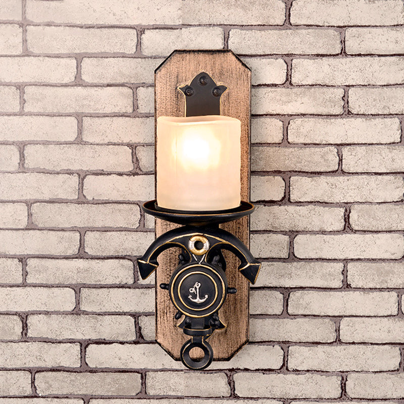 BowLift | Candlestick Wall Lamp Country Style Opal Glass 1/2-Light Black and Gold Wall Fixture with Resin Anchor Design