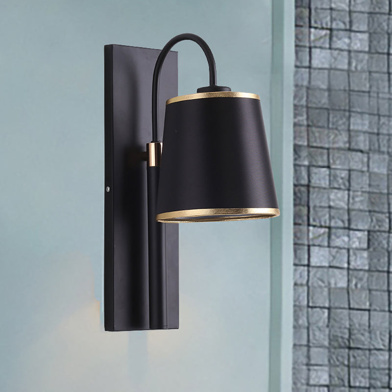 BowLift | Tapered Bedroom Wall Light Black Fabric 1 Light Vintage Stylish Wall Lamp with Goose Neck Arm