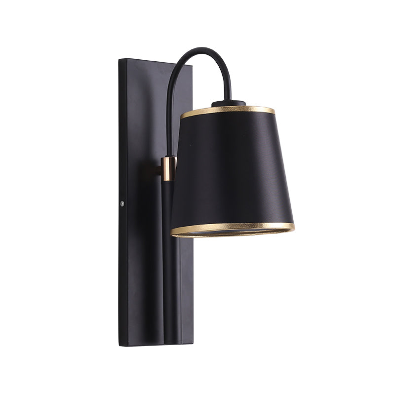 BowLift | Tapered Bedroom Wall Light Black Fabric 1 Light Vintage Stylish Wall Lamp with Goose Neck Arm