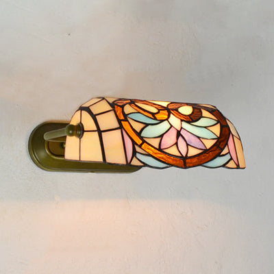 BowLift | Tiffany Banker Wall Lamp with/without pull cord Etched glass 1 light Wall mounting fixture with flower pattern in beige