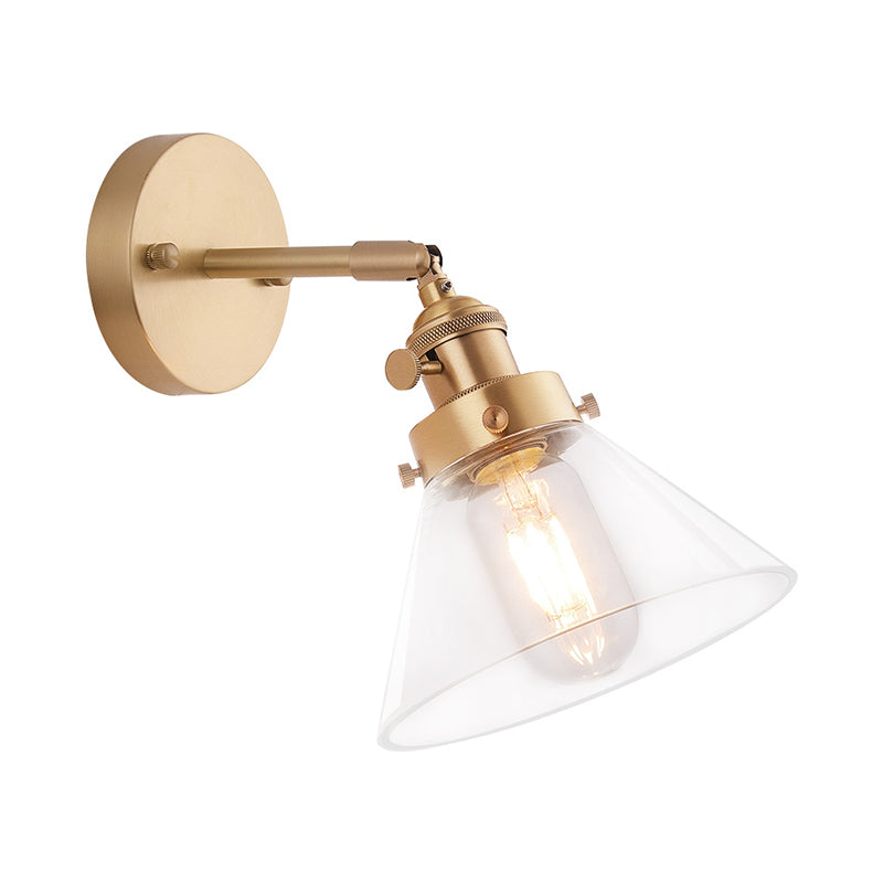 BowLift | Clear Conical Glass Shade Wall Lamp Vintage Retro 1 Light Wall Lamp Wall Light in Brass