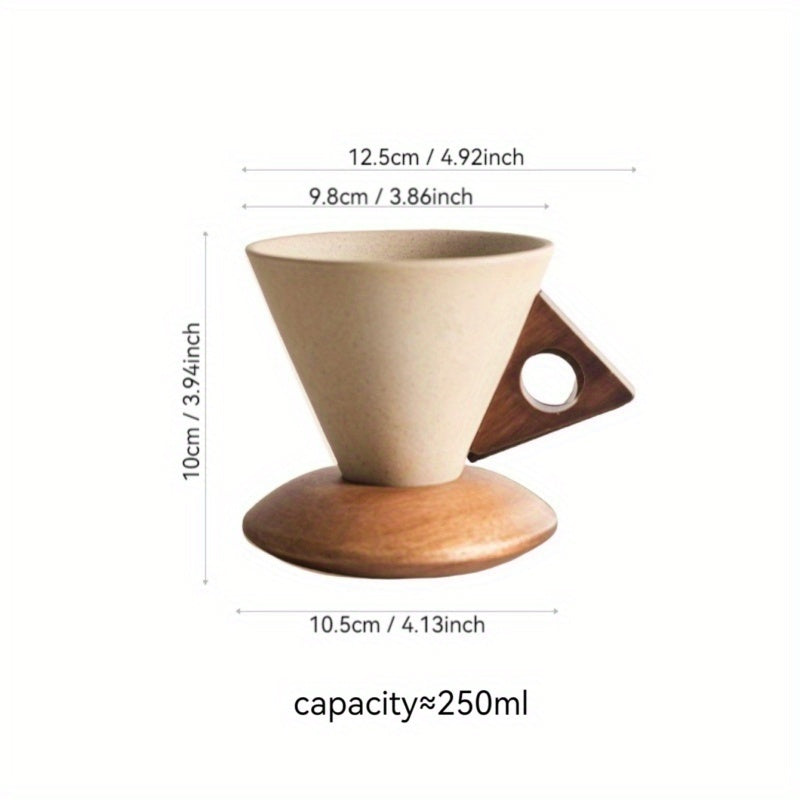 BowLift | BaristaLuxe Ceramic Coffee Cup 250ml – Handmade with Wooden Handle and Coaster
