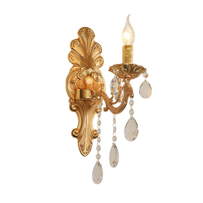 BowLift | Candle Holder Wall Lamp Postmodern Metal 1/2 Heads Living Room Sconce Lamp in Brass with Crystal Drop Accent