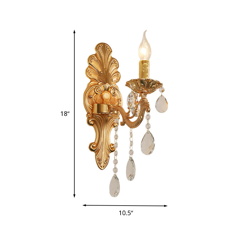BowLift | Candle Holder Wall Lamp Postmodern Metal 1/2 Heads Living Room Sconce Lamp in Brass with Crystal Drop Accent