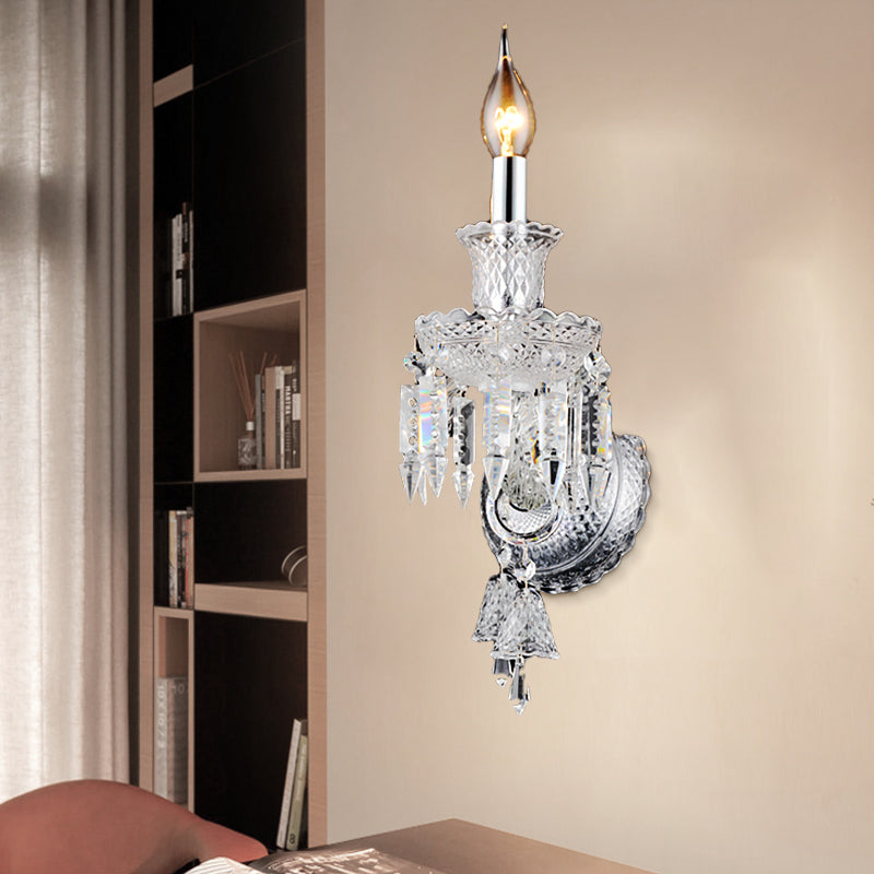 BowLift | Candle holder Clear Glass Wall Lamp Fixture Modern 1/2 Cups Chrome Wall Lamp with Diamond Shaped Crystal Decoration