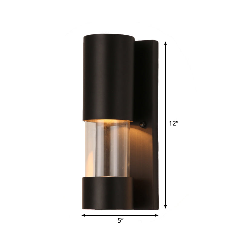 BowLift | Black cylindrical wall-mounted light in industrial style 1 bulb metallic and clear glass wall switch for hallway