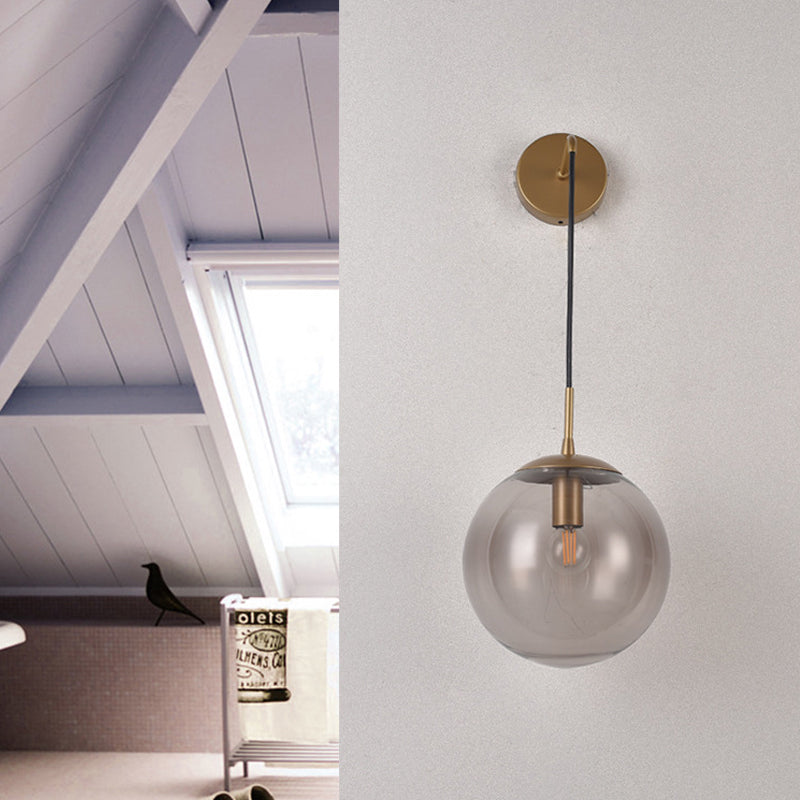 BowLift | Clear/Smoke Gray Glass Ball Wall Sconce Retro 1 Light Wall Mount Lamp with Long Gold/Black Arm