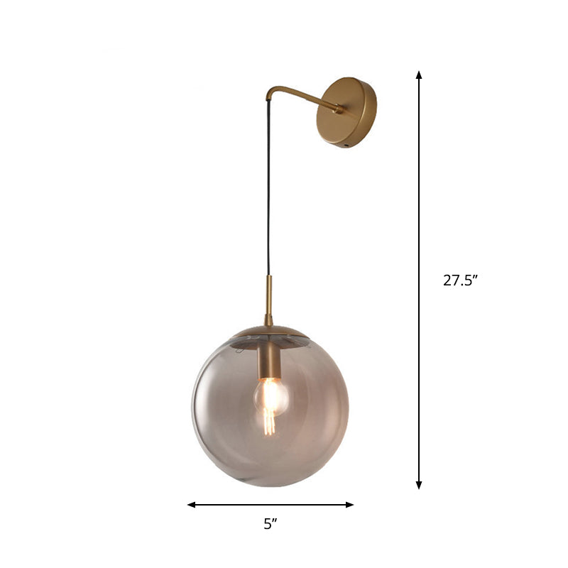 BowLift | Clear/Smoke Gray Glass Ball Wall Sconce Retro 1 Light Wall Mount Lamp with Long Gold/Black Arm