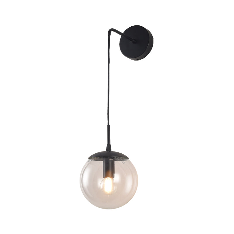 BowLift | Clear/Smoke Gray Glass Ball Wall Sconce Retro 1 Light Wall Mount Lamp with Long Gold/Black Arm