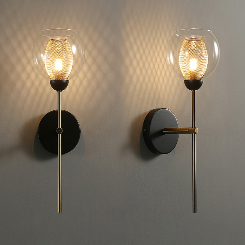 BowLift | Dual Cup Form Wall Mounted Lamp Modernist Simple Clear Glass and Metallic Wall Sconce in Black/Gold