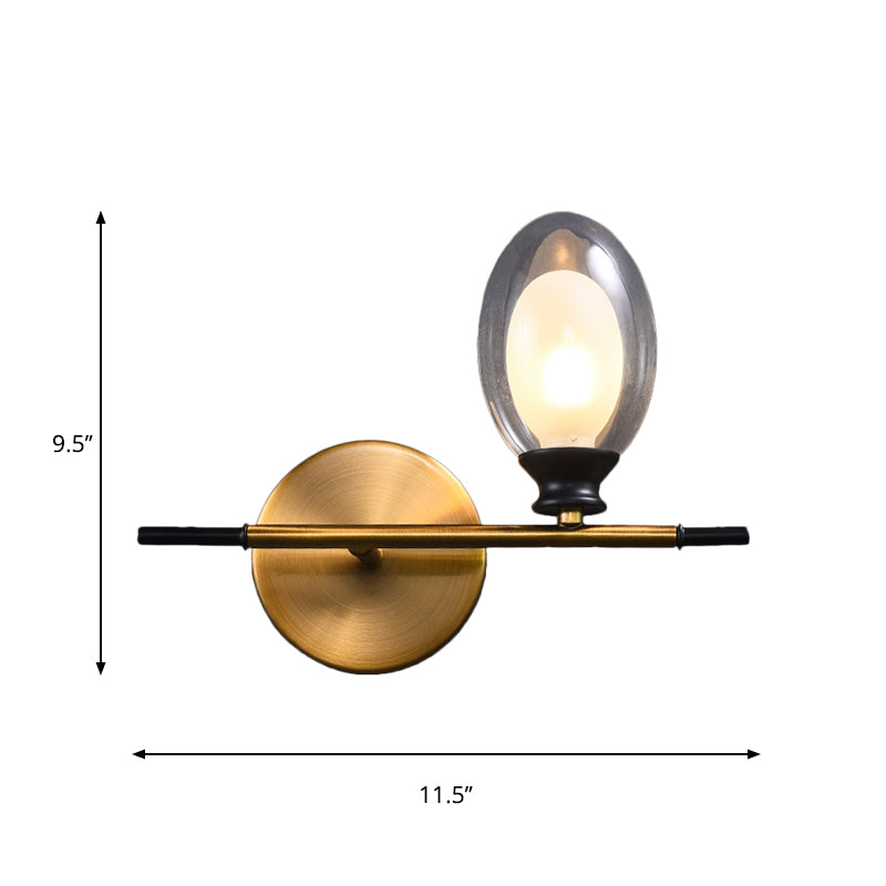 BowLift | Clear/Amber Glass Egg Shape Wall Light Minimalist 1 Light Brass Wall Lamp with Horizontal Arm