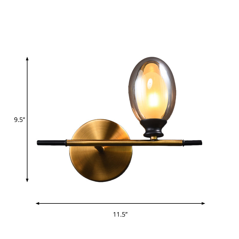 BowLift | Clear/Amber Glass Egg Shape Wall Light Minimalist 1 Light Brass Wall Lamp with Horizontal Arm