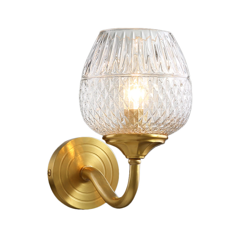 BowLift | Grid Brandy Glass Wall Lamp Contemporary Single Brass Wall Mounted Light with Curved Arm