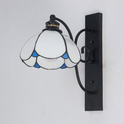 BowLift | Tiffany Scalloped Wall Mount Light with Rectangular Backplate Speckled Glass 3 Lights Wall Lighting in White/Transparent/Blue