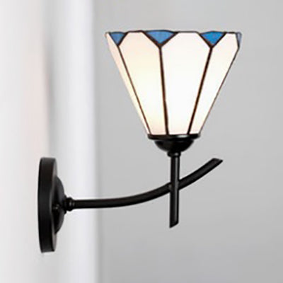 BowLift | Arc/curved arm wall lamp with cut glass shade 1 light Tiffany wall-mounted lamp in white/blue/clear for bedroom