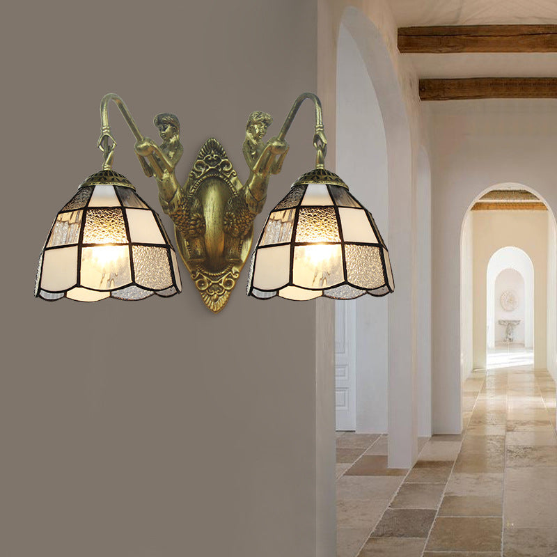 BowLift | Tiffany Dome Wall Lamp 2 Heads White/Blue Glass Sconces Light for Corridor