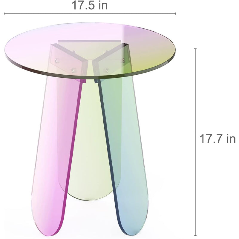 BowLift | Round Side Table Iridescent Acrylic Coffee Table Modern Accent Table Colorful Table for Bed Room Living Room