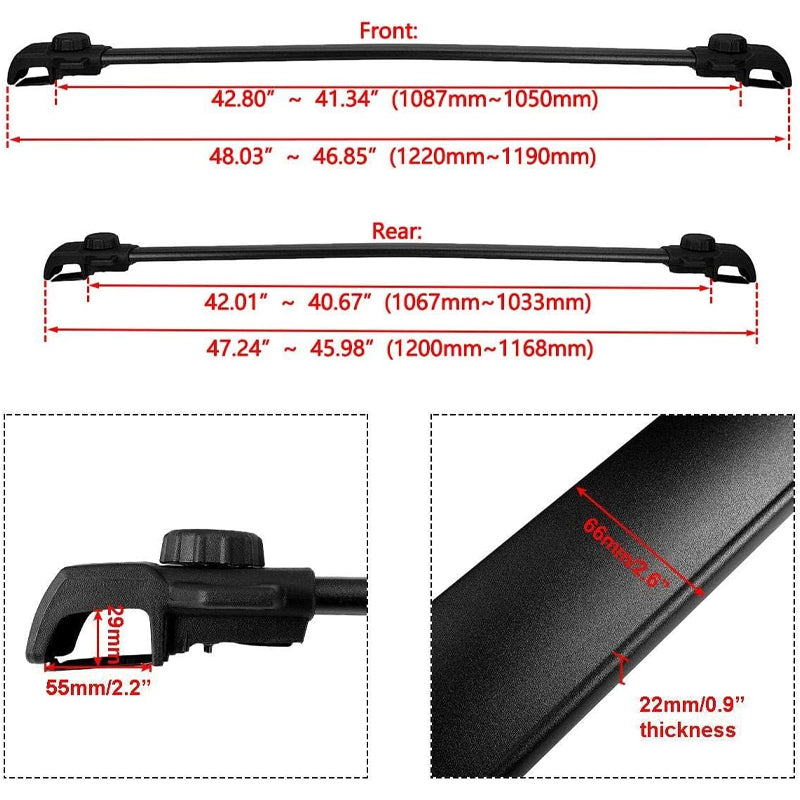 BowLift | Roof Rack Cross Bars for Jeep Renegade 2015-2023 Adjustable Luggage Racks Rail Crossbars