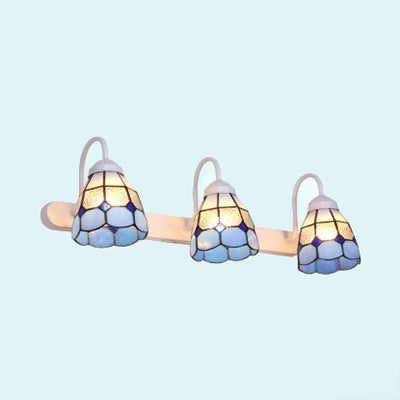 BowLift | White 3 Heads Wall Light Tiffany Yellow/Blue Glass Frame Pattern Vanity Lighting