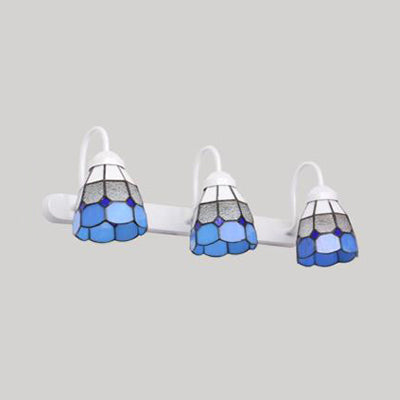 BowLift | White 3 Heads Wall Light Tiffany Yellow/Blue Glass Frame Pattern Vanity Lighting