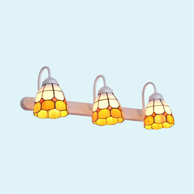 BowLift | White 3 Heads Wall Light Tiffany Yellow/Blue Glass Frame Pattern Vanity Lighting
