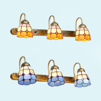 BowLift | 3 Head Wall Mounted Lamp Tiffany Grid Pattern Yellow/Blue Glass Wall Lamp for Bathroom
