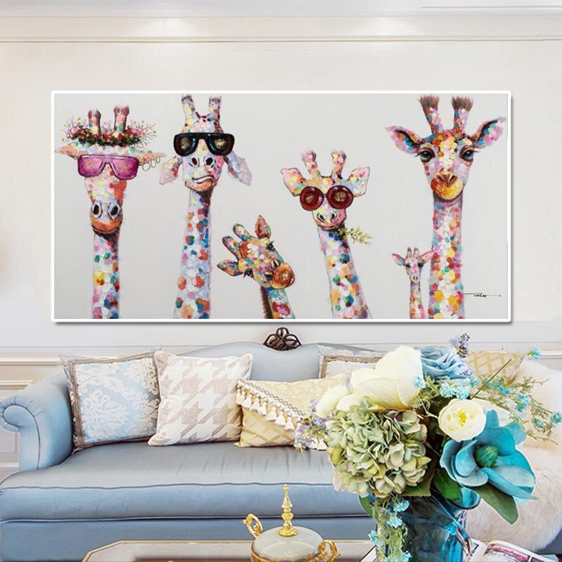 BowLift | Cartoon Giraffes - Canvas Wall Art Painting