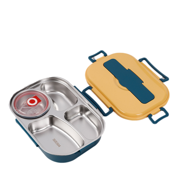 BowLift | Thermo-Lunchbox made of stainless steel – inside made of stainless steel – 3 or 4 compartments with soup bowl – wall clock