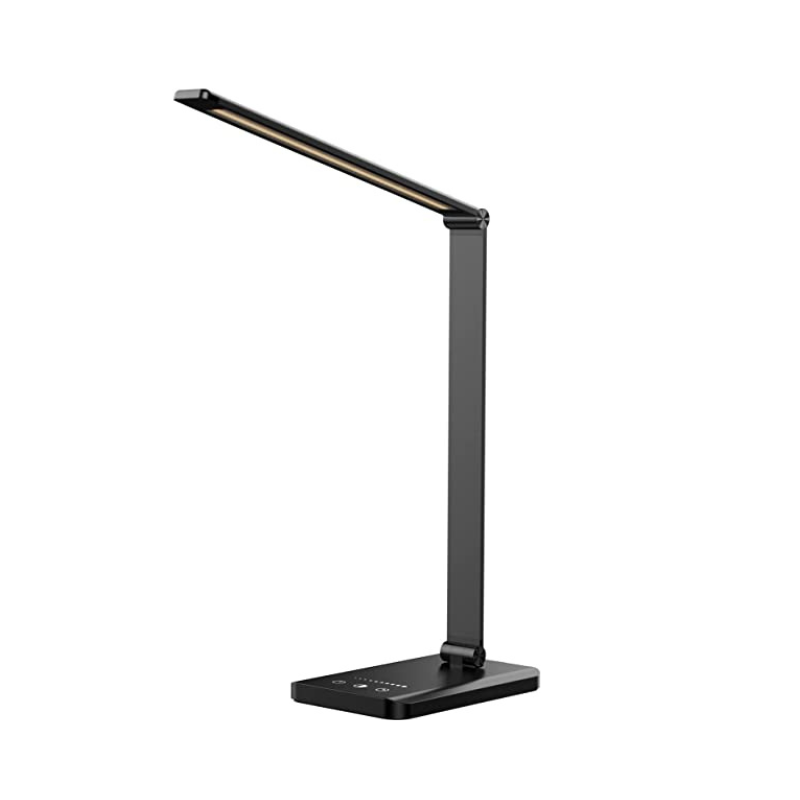 BowLift | LED desk lamp with USB charging port, dimmable eye-friendly reading lamp for home, with 5 brightness levels & 3 light modes, touch control, auto timer (Black)