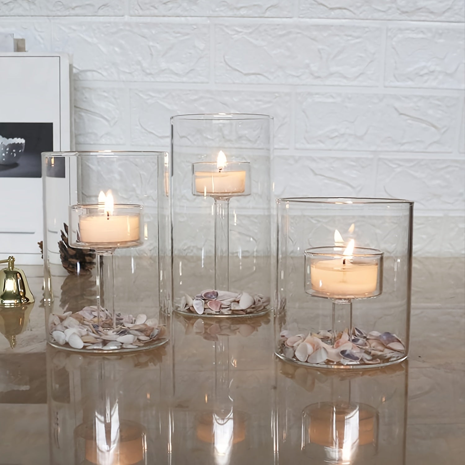 BowLift | PureLight - Trio of Transparent Candle Holders for Elegant Tables