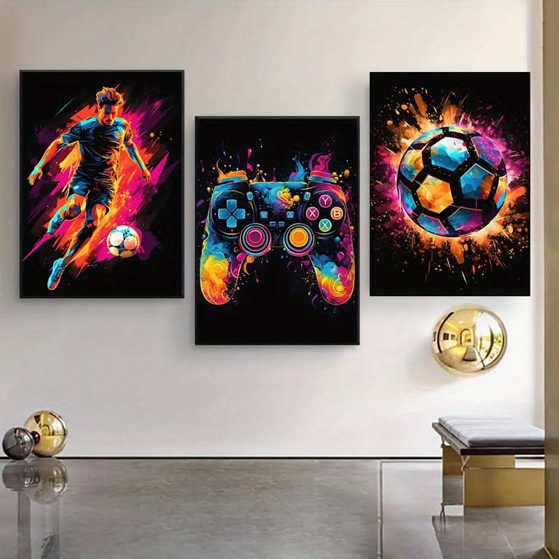 BowLift | Abstract Football and Gaming Canvas Wall Art Set