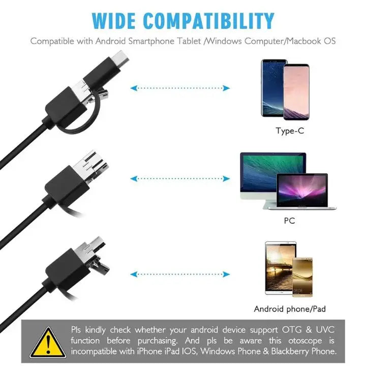BowLift | 3-in-1 USB Endoscope Camera – Waterproof, Flexible with 6 LED Lights