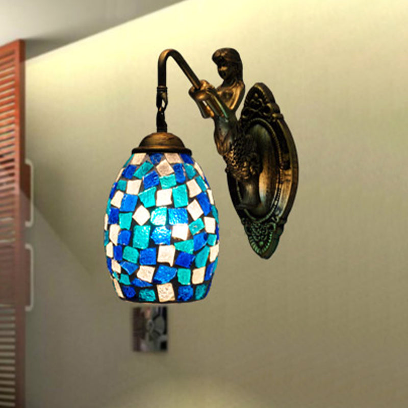 BowLift | Dome Vanity Lamp 1 Light Silver/Red/Yellow Stained Glass Mediterranean Style Wall Light for Bathroom