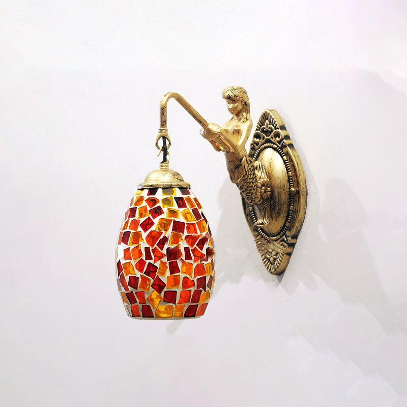 BowLift | Dome Vanity Lamp 1 Light Silver/Red/Yellow Stained Glass Mediterranean Style Wall Light for Bathroom