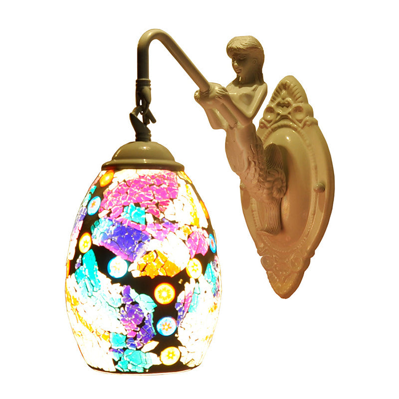 BowLift | White Dome Wall Lighting Element Tiffany Style 1 Light Blue/Purple Glass Sconce with Mermaid Decoration