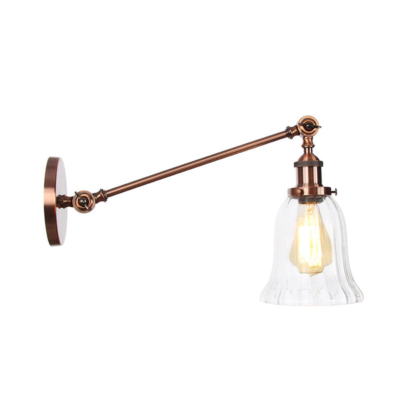 BowLift | Black/Bronze/Brass 1 Light Wall Lighting Unit Vintage Clear Glass Bell Wall Lamp with Arm, 8"/12" Long