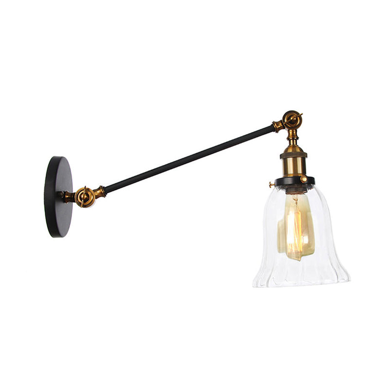 BowLift | Black/Bronze/Brass 1 Light Wall Lighting Unit Vintage Clear Glass Bell Wall Lamp with Arm, 8"/12" Long