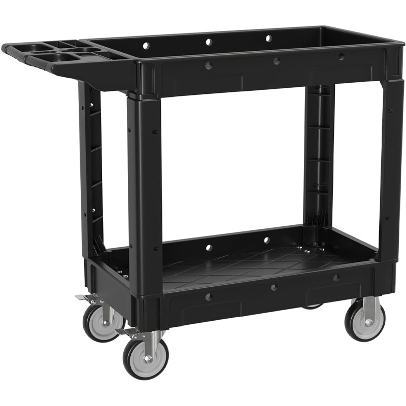 BowLift | 1000 lbs Utility Cart 2 Shelf Heavy Duty Service Cart with 360° Swivel Wheels Utility Service Cart