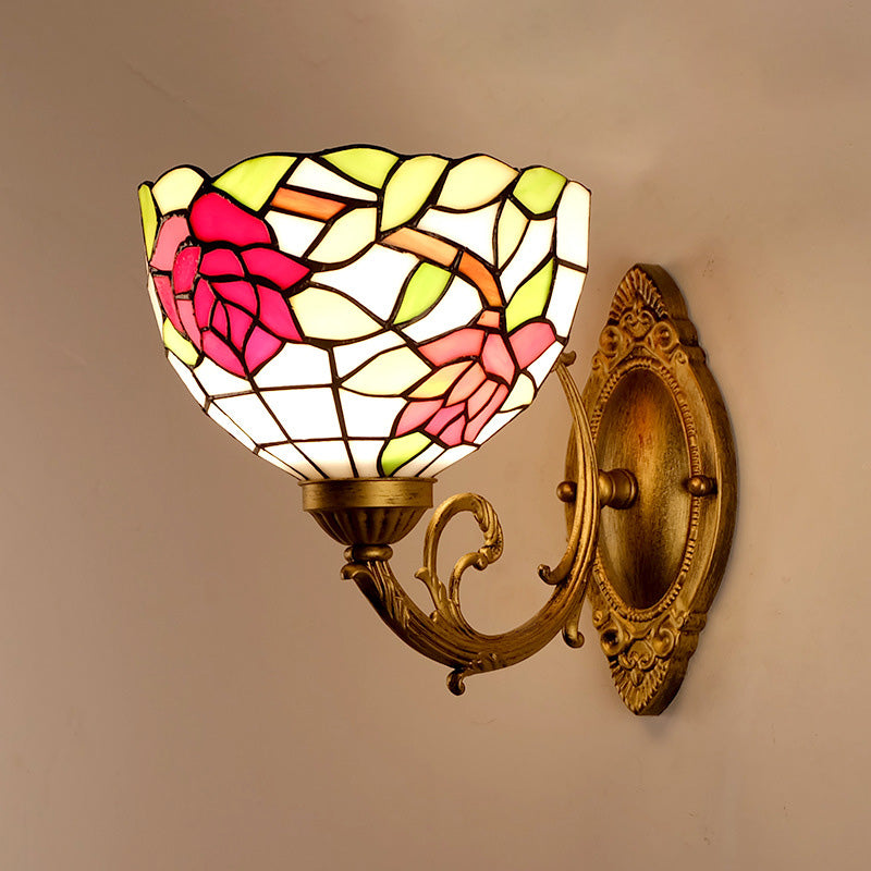 BowLift | Cut glass flower wall lamp Tiffany style 1 light rose red wall lamp for bedroom