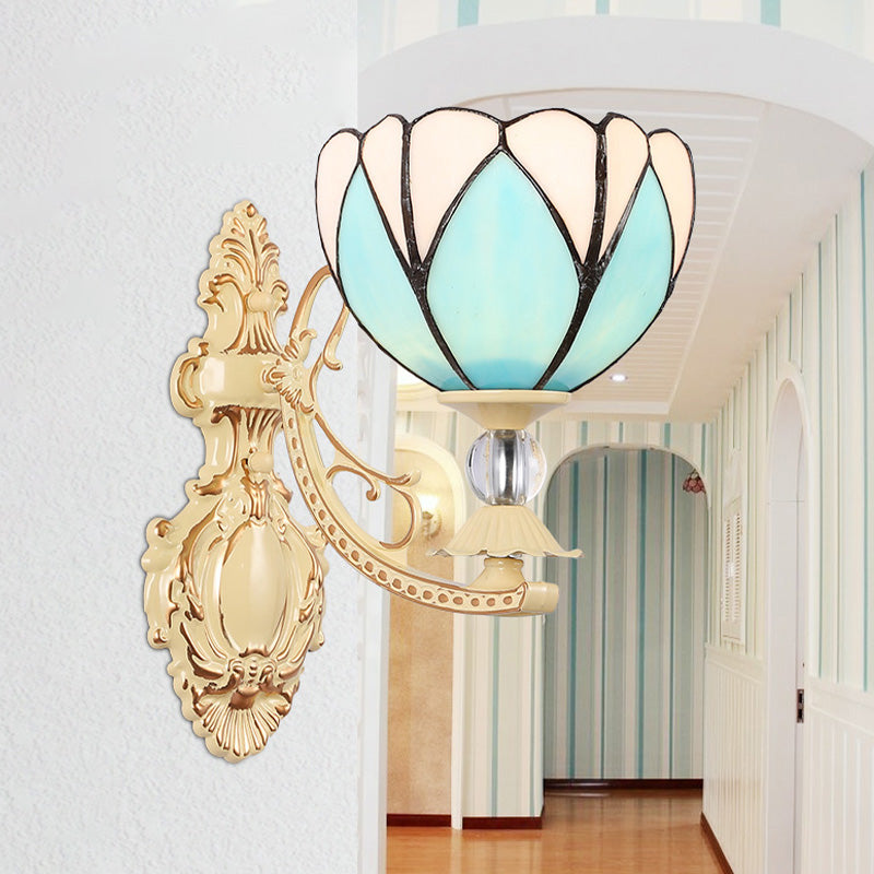BowLift | Tiffany Blossom Wall Mounted Lighting 1 Light Hand-Cut Glass Wall Lamp Fixture in White/Orange/Pink for Hallway