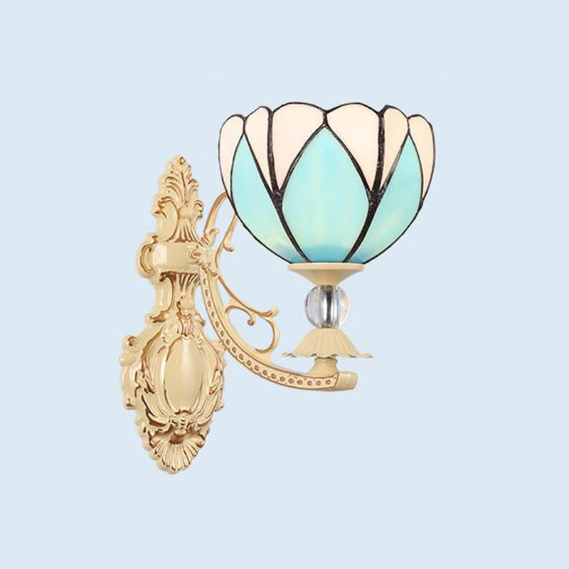 BowLift | Tiffany Blossom Wall Mounted Lighting 1 Light Hand-Cut Glass Wall Lamp Fixture in White/Orange/Pink for Hallway