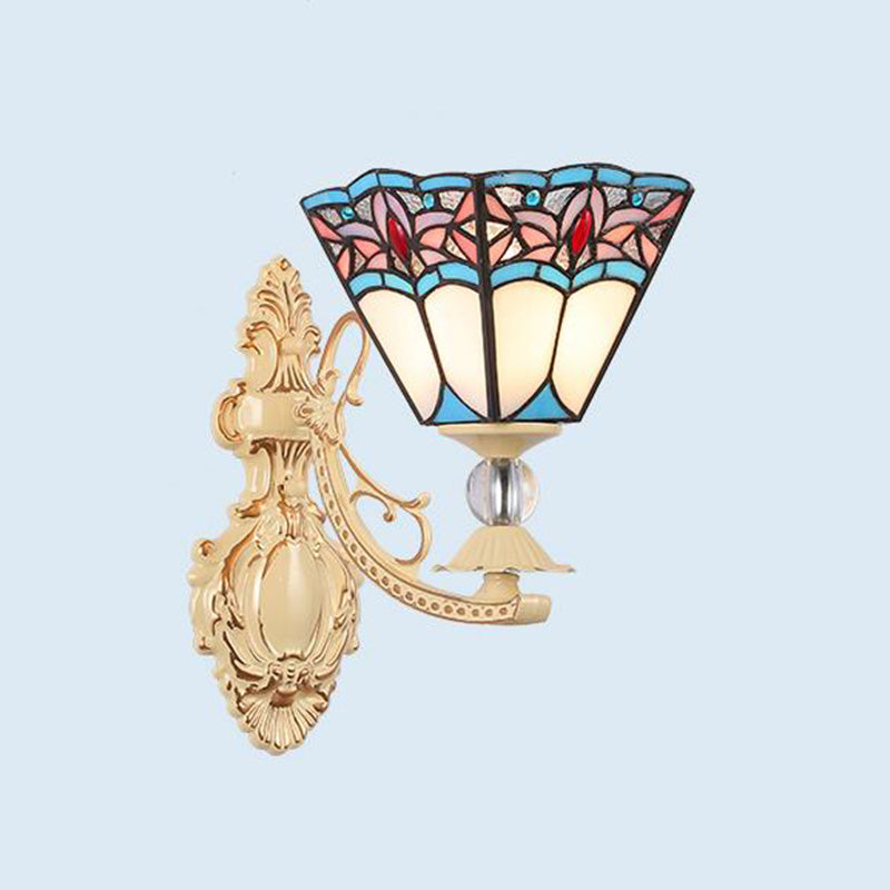 BowLift | Tiffany Blossom Wall Mounted Lighting 1 Light Hand-Cut Glass Wall Lamp Fixture in White/Orange/Pink for Hallway