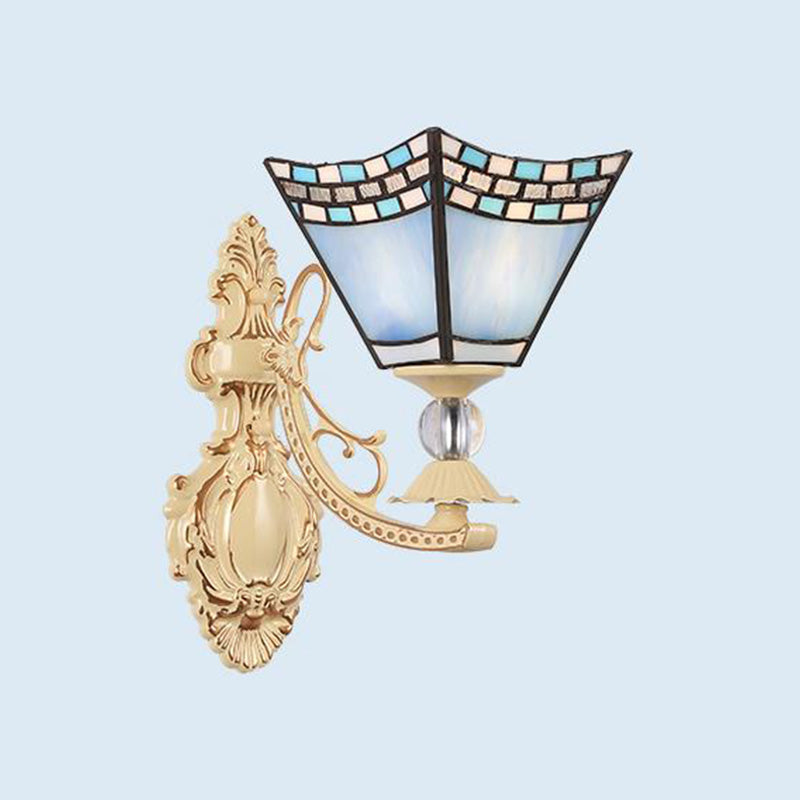 BowLift | Tiffany Blossom Wall Mounted Lighting 1 Light Hand-Cut Glass Wall Lamp Fixture in White/Orange/Pink for Hallway