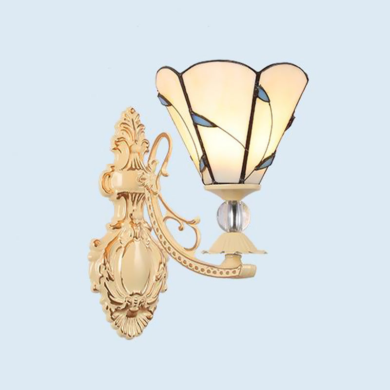 BowLift | Cut Glass White/Red/Pink Wall Lamp Cone/Flower/Dome 1 Light Mediterranean Wall Mounted Lamp for Outdoor