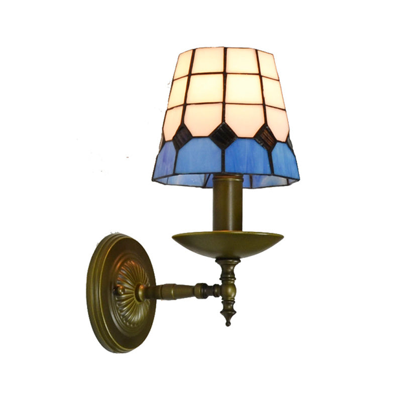 BowLift | Tiffany Grid Patterned Wall Lighting Fixture 1 Light Hand-Cut Glass Wall Lamp in Orange/Blue/Green