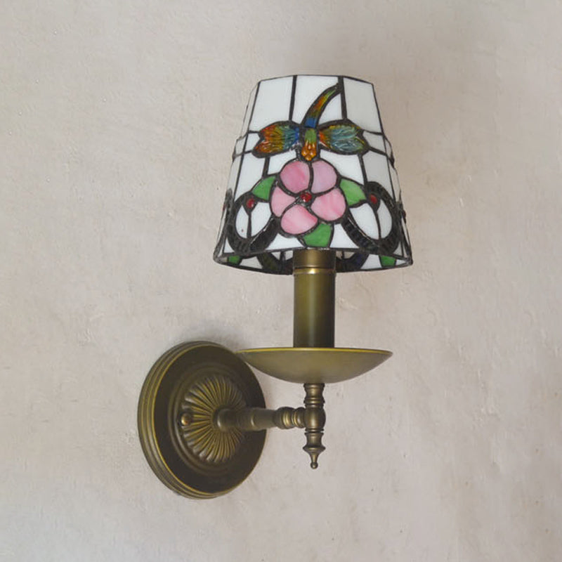 BowLift | Tiffany Grid Patterned Wall Lighting Fixture 1 Light Hand-Cut Glass Wall Lamp in Orange/Blue/Green