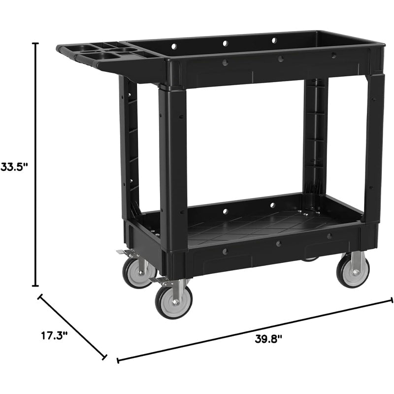 BowLift | 1000 lbs Utility Cart 2 Shelf Heavy Duty Service Cart with 360° Swivel Wheels Utility Service Cart